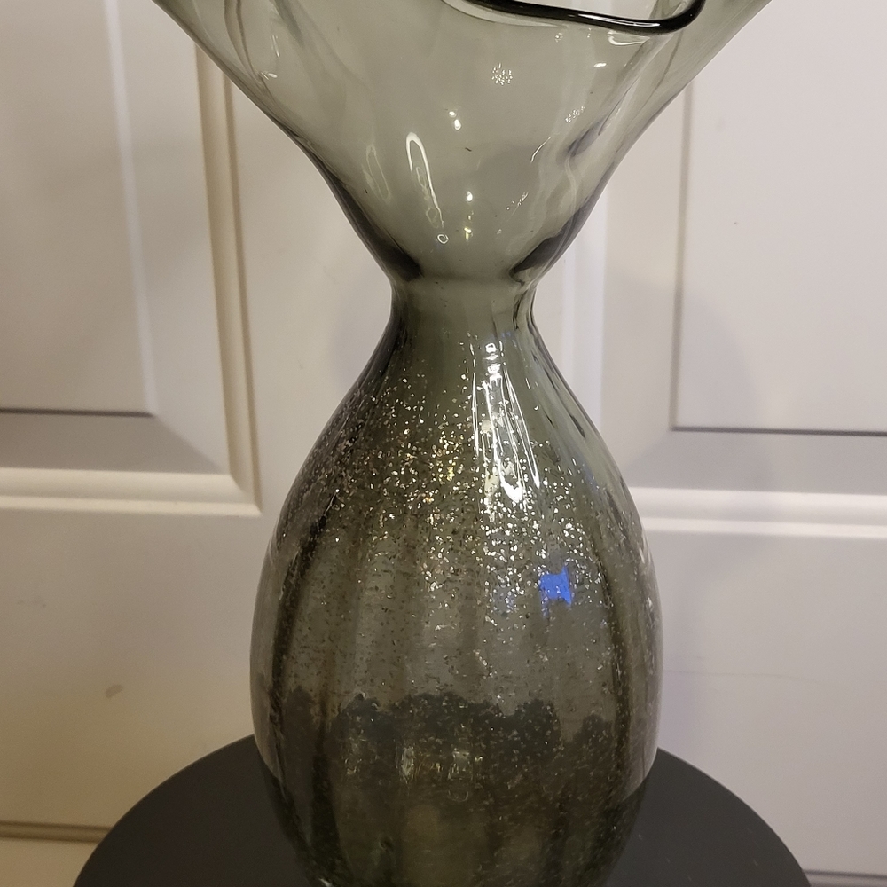 Murano Style Vintage Grey Glass w/ Silver Flake Hand Blown Vase 12" - Picture 4 of 13